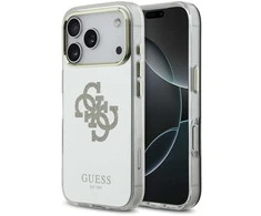 Guess PC/TPU Mirror 4G Glitter Logo MagSafe dėklas skirtas Apple iPhone 17 Pro Max Gold