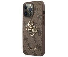 Guess PU 4G Metal Logo dėklas skirtas Apple iPhone 13 Pro Max rudos spalvos