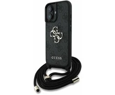 GUESS dėklas skirtas Apple iPhone 16 GUHCP16SP4GMGCRK (CBDY PU 4G Big Logo W/Cord Strap) juodos spalvos