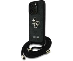 GUESS dėklas skirtas Apple iPhone 16 Pro GUHCP16LP4GMGCRK (CBDY PU 4G Big Logo W/Cord Strap) juodos spalvos