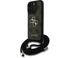 Dėklas Guess PU 4G Metal Logo Crossbody Strap dėkals tavo Apple iPhone 16 Pro Max rudos spalvos