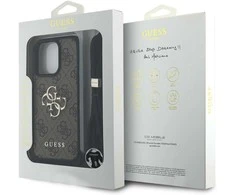 Guess PU 4G Metal Logo Crossbody Strap Apple iPhone 15 Pro Max dėklas telefonui rudos spalvos