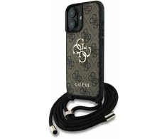 GUESS dėklas skirtas Apple iPhone 16 GUHCP16SP4GMGCRW (CBDY PU 4G Big Logo W/Cord Strap) rudos spalvos