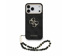 Dėklas Guess PU 4G Metal Logo Strap Case, skirta iPhone 18 Pro Max, juoda