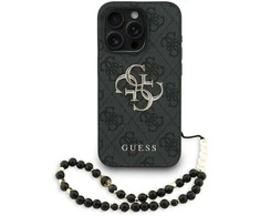 Guess PU 4G Metal Logo Strap dėklas skirtas Apple iPhone 15 Pro Max juodos spalvos