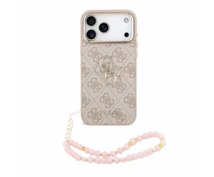 Guess PU 4G Metal Logo Dėklas su dirželiu, skirtas iPhone 18 Pro Max, Rožinė