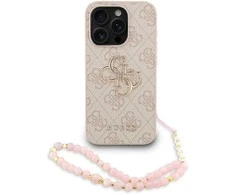 Guess PU 4G Metal Logo Strap dėklas skirtas Apple iPhone 15 Pro Max rožinės spalvos