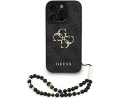 Guess PU 4G Metal Logo Strap dėklas skirtas Apple iPhone 16 Pro Max juodos spalvos