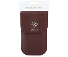 Guess PU 4G Peony Stripe Metal Logo telefono krepšys, bordo spalvos