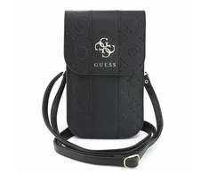 Dėklas Guess PU 4G Peony Stripe Metal Logo Phone Bag juodos spalvos