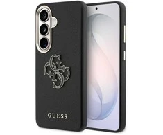 Guess PU 4G Resin Metal Logo dėklas skirtas Samsung Galaxy S26+ juodos spalvos