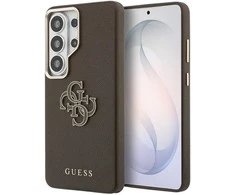 Guess PU 4G Resin Metal Logo dėklas skirtas Samsung Galaxy S26 Ultra rudos spalvos