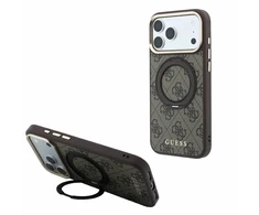 Guess PU 4G Ring Stand MagSafe dėklas skirtas iPhone 18 Pro Max rudos spalvos