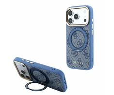 Guess PU 4G Ring Stand MagSafe dėklas skirtas iPhone 18 Pro Max Mėlyna