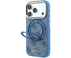 Dėklas Guess PU 4G Ring Stand MagSafe Case, skirtas iPhone 18 Pro, mėlynas
