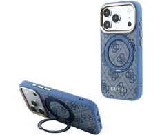 Dėklas Guess PU 4G Ring Stand MagSafe Case, skirtas iPhone 18 Pro, mėlynas