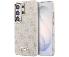 Guess PU 4G Script Metal Logo Magnetic dėklas skirtas Samsung Galaxy S26 Ultra rožinės spalvos
