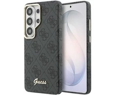 Guess PU 4G Script Metal Logo Magnetic dėklas skirtas Samsung Galaxy S26 Ultra juodos spalvos