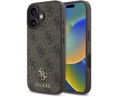 Guess PU 4G Small Metal Logo MagSafe dėklas skirtas Apple iPhone 16 Plus Brown