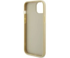 Guess GUHCP15SPS4DGPD iPhone 15 6.1" zoty/auksinis kietas dėklas, odinis 4G metalinis logotipas Strass