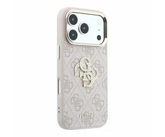 Guess PU 4G Strass Metal Logo dėklas skirtas iPhone 18 Pro Max rožinės spalvos