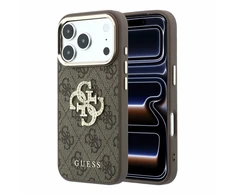 Guess PU 4G Strass Metal Logo dėklas skirtas iPhone 18 Pro rudos spalvos