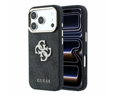 Guess PU 4G Strass Metal Logo dėklas skirtas iPhone 18 Pro juodos spalvos