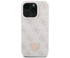 Guess Leather 4G Triangle Strass MagSafe Apple iPhone 16 Pro – dėklas telefonui rožinės spalvos