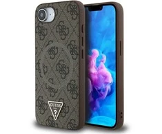 Guess PU 4G Strass Triangle Metal Logo Apple iPhone 16e dėklas telefonui rudos spalvos