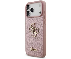 Dėklas Guess PU Fixed Glitter 4G Metal Logo Case for iPhone 18 Pro Max Rožinė