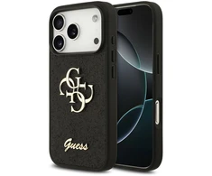 Dėklas Guess PU Fixed Glitter 4G Metal Logo Case for iPhone 18 Pro Juodas