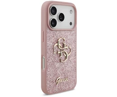 Guess Fixed Glitter Big 4G dėklas, skirtas iPhone 17 Pro / 18 Pro - Rožinė