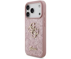 Dėklas Guess PU Fixed Glitter 4G Metal Logo Case for iPhone 18 Pro Rožinė