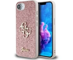 Guess PU Fixed Glitter 4G Metal Logo Apple iPhone 16e dėklas telefonui rožinės spalvos