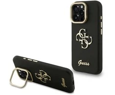 Guess PU Grained 4G Logo Stand Camera Frame dėklas skirtas Apple iPhone 15 Pro juodos spalvos