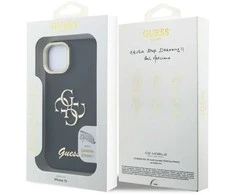 Guess PU Grained 4G Logo Stand Camera Frame dėklas skirtas Apple iPhone 15 juodos spalvos