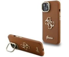 Guess PU Grained 4G Logo Stand Camera Frame dėklas skirtas Apple iPhone 13 rudos spalvos