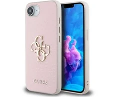 Guess PU Grained 4G Metal Logo Apple iPhone 16e dėklas telefonui rožinės spalvos