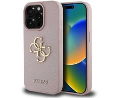 Dėklas Guess PU Grained 4G Metal Logo dėkals tavo Apple iPhone 15 Pro Max rožinės spalvos