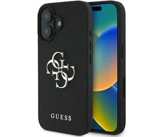 Guess Grained Big 4G Logo Small Classic Logo Apple iPhone 16 dėklas telefonui juodos spalvos