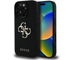 Dėklas Guess PU Grained 4G Metal Logo dėkals tavo Apple iPhone 16 Pro juodos spalvos