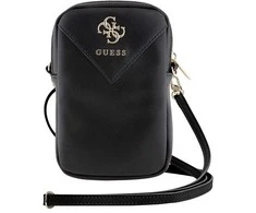 Guess PU Grained 4G Metal Logo Wallet krepšys telefonui Zipper juodos spalvos