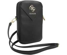 Guess PU Grained 4G Metal Logo Wallet krepšys telefonui Zipper juodos spalvos