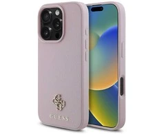 Guess PU Grained 4G Small Metal Logo MagSafe Apple iPhone 16 Pro Max dėklas telefonui rožinės spalvos