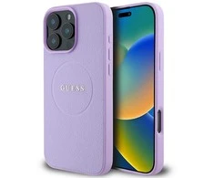 Guess PU Grained Classic Logo MagSafe Apple iPhone 16 Pro Max dėklas telefonui violetinės spalvos