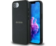 GUESS dėklas skirtas Apple iPhone 16e (SE 4 2025) suderinamas su MagSafe GUHMPSE4PGHSMMK (PU Grained Gold Ring) juodos spalvos