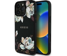 Guess Grained Printed Flower Pattern MagSafe - dėklas skirtas Apple iPhone 16 Pro juodas