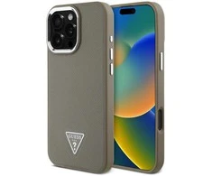 Guess PU Grained Triangle Logo Apple iPhone 16 Pro Max dėklas telefonui rudos spalvos