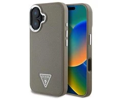 Guess PU Grained Triangle Logo Apple iPhone 16 dėklas telefonui rudos spalvos
