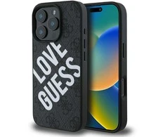 Guess PU Leather 4G Big Love Logo MagSafe Apple iPhone 16 Pro dėklas telefonui juodos spalvos